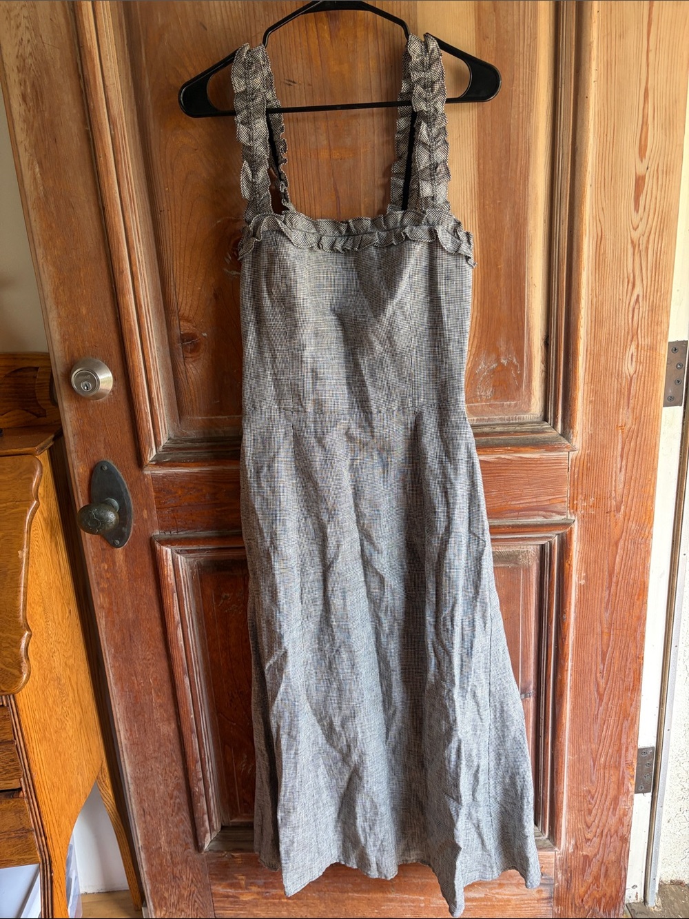 Ruffled Strap 100% Linen Maxi Dress - Gray